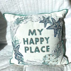 NEW w/TAGS! 18”WX16”T My Happy Place beaded pillow